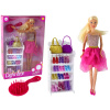 Lean Toys Súprava bábiky Lucy v ružových šatách – skrinka na topánky