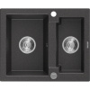 Mexen Carlos žulový kuchynský drez 1,5-komorový 582 x 475 mm, čierny bodkovaný, sifón chróm - 6518581500-76