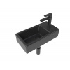 Swiss aqua technologies Koupelnový set pravého závěsného umývátka Brevis 40,5 cm, pákové baterie, sifonu, průtočné zátky a roháčků v černé barvě KSETBRE2PBKM