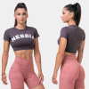 Sporty HERO crop top s krátkym rukávom 584 Marron - NEBBIA Veľkosť: M