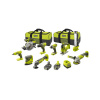 9-ti dílný 18 V set (R18DD3, RWSL1801, R18JS, R18ALF, R18GLU, R18PS, RID1801, R18MT a R18AG + 1 x 5,0 Ah + 1 x 2 Ah baterie + nabíječka) Ryobi R18CK9-252S