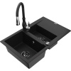 Mexen Gaspar žulový drez 1,5-komorový s odkvapkávačom a kuchynskou batériou Savita, čierny - 6507-77-672601-70-B