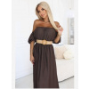 Numoco 614-1 Boho maxi šaty s odhalenými ramenami - čokoládové