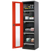 Skriňa na chemikálie Systema CS-54LG, dverový záves vľavo, 4 výsuvné vane, červené presklené dvere