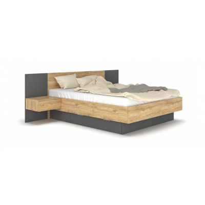 VerDesign, STREET manželská posteľ s nočnými stolíkmi, dub -minerva sivá LTD