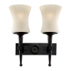 Searchlight Cartwheel 2Lt Wall Light - Black Metal & Sanded Glass