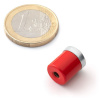 Magnetický úchyt AlNiCo, Ø 10 mm, v. 10 mm, závit M3, červený, do 450 °C, sila 800 g