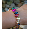 Náramok zlatý sklo farebné červené zelené ružové zlatisté fialové