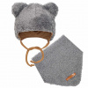 Zimná dojčenská čiapočka so šatkou na krk New Baby Teddy bear šedá - 80 (9-12m)