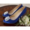 Modré saténové svadobné lodičky s brošňou Veľkosť obuvi: 35