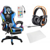 R8 Gamer Likeregal 920 modrá RGB Led (Akciový set: Herné kreslo+slúchadla+podložka pod stoličku)