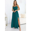Numoco dlhé šaty na ramienka s korzetovým viazaním a rázporkom fľaškovo zelené L