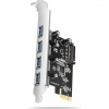 AXAGON PCEU-430RS, PCIe řadič, 4x USB 5Gbps port, SATA napájení, Renesas PD720201, SP