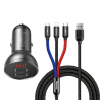 Baseus nabíjačka do auta 2x USB 4,8A 24W s LCD displejom + 3v1 USB - USB typu C / micro USB / Lightning kábel 1,2 m čierny (TZCCBX-0G)