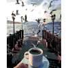 ZUTY Maľovanie podľa čísel - ŠÁLOK KÁVY A ČAJKY NAD MOROM Rámovanie: bez rámu a bez vypnutia plátna, Rozmer: 80x100 cm
