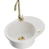 Mexen Kevin, drez granitový 586x458x190 mm, 1-komorový a zlatá batéria Telma, biela, 6517-20-670200-50