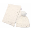Zimná čiapka s brmbolcom + šál, Pearls, Baby Nellys - smotanová, veľ. 54/58 Baby Nellys
