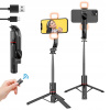 Selfie tyč Statív na telefón s diaľkovým ovládaním a LED lampou Bluetooth Tripod