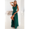 Numoco Elegantné večerné maxi šaty s rozparkom a ružami - fľaškovo zelené 643-1 Farba: Zelená, Veľkosť: L