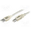 Kabel USB 2.0 USB A vidlice, USB B vidlice 3m průhledná