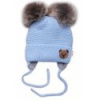 BABY NELLYS Zimná čiapka s fleecom Teddy Bear - chlupáčk. bambuľky - sv. modrá, šedá
