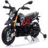 Beneo elektrická motorka Aprilia Dorsoduro 900 Licencované 12V batéria Eva mäkké kolesá 2 x 18W motor odpruženie kovový rám kovová vidlica pomocné kolieska čierna