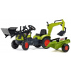 FALK Šliapací traktor Claas Arion 410 s nakladačom, bagrom a vozíkom