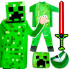 KOSTÝM MINECRAFT KOSTÝM PRE CHLAPCA CREEPER KOMPLET MASKA KOSTÝM NA PLES