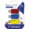 Verbatim USB flash disk, USB 3.0, 16GB, Store N Click, mix farieb, USB A, s výsuvným konektorom, 3ks 49306
