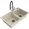 Mexen Tomas, 2-komorový granitový drez 800x500x190 mm a kuchynská batéria Duo, béžová, 6516-69-671701-07-B