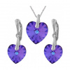 Nádherný set Swarovski elements srdce fialová HELIOTROPE 14mm