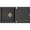Mexen Leo žulový drez s 1 komorou a odkladacou plochou 900 x 500 mm, čierny s bodkami, sifón zlatý - 6501901010-76-G
