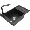 Mexen Elias granitový drez s jednou komorou s odkvapkávačom a kuchynskou batériou Duero, čierny/strieborný metalický