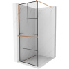 Mexen Kioto+, sprchová zástena Walk-In s poličkou a vešiakom 70 x 200 cm, 8mm číre sklo čierny vzor, medený matný profil, 800-070-121-65-77