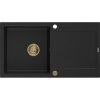 Mexen Leo žulový drez s odkvapkávačom, 1-komorový, 900 x 500 mm, čierny, sifón zlatý - 6501901010-77-G
