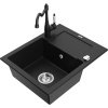 Mexen Enzo jednokomorový granitový drez s odkvapkávačom a kuchynskou batériou Carla, čierny - 6506-77-670700-70