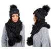 Nastavte čiapku, C22 ECRU SCARF (Sada dámskej čiapky s pompom a zimnou šatkou)