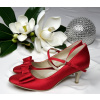 Saténové svadobné lodičky s mašľou a zapínaním červené Veľkosť obuvi: 41
