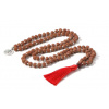 108 Mala Rudraksha meditační šperk, vázaný přírodní náhrdelník, ruční výroba, korálek 8 mm, střapec 8 cm, symbol Óm