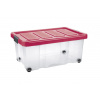 Tontarelli Úložný box s klipom a kolieskami PUZZLE 43 l transparent/červená 8035636ACH