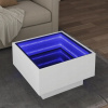 VidaXL Kávový stolík s LED, biely, 50x50x30 cm, materiál na báze dreva