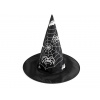 Karnevalový klobúk čarodejnícky - pavučina, lebka, netopier, tekvica, čarodejnica čierna 1ks