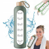 Veľká motivačná sklenená fľaša na vodu a nápoje 1000 ml 1 l + zelené puzdro