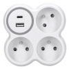 Solight rozbočovač, 3x 15A, USB nabíjačka A+C, biely-sivý P106USBC