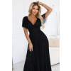 Numoco basic Numoco MELANIA dlhé, lesklé šaty s výstrihom a krátkymi rukávmi - čierne 635-2 Farba: Čierna, Veľkosť: UNI