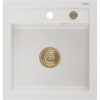 Mexen Vito žulový kuchynský drez s jednou komorou 520 x 490 mm, biely, so zlatým sifónom - 6503521000-20-G