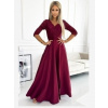 Numoco 309-9 AMBER elegantné dlhé maxi šaty s čipkovaným výstrihom - vínové