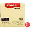 KORES 75 × 75 mm, 100 lístkov, žltý – balenie 3 ks