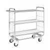Policový vozík typ KM, zinkovaný, 3 flexibilné police, DxŠxV 1395 x 470 x 1120 mm, 4 kolieska, brzda