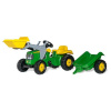 Rollytoys Šliapací traktor Rolly Kid John Deere s vlečkou a nakladačom - zelený